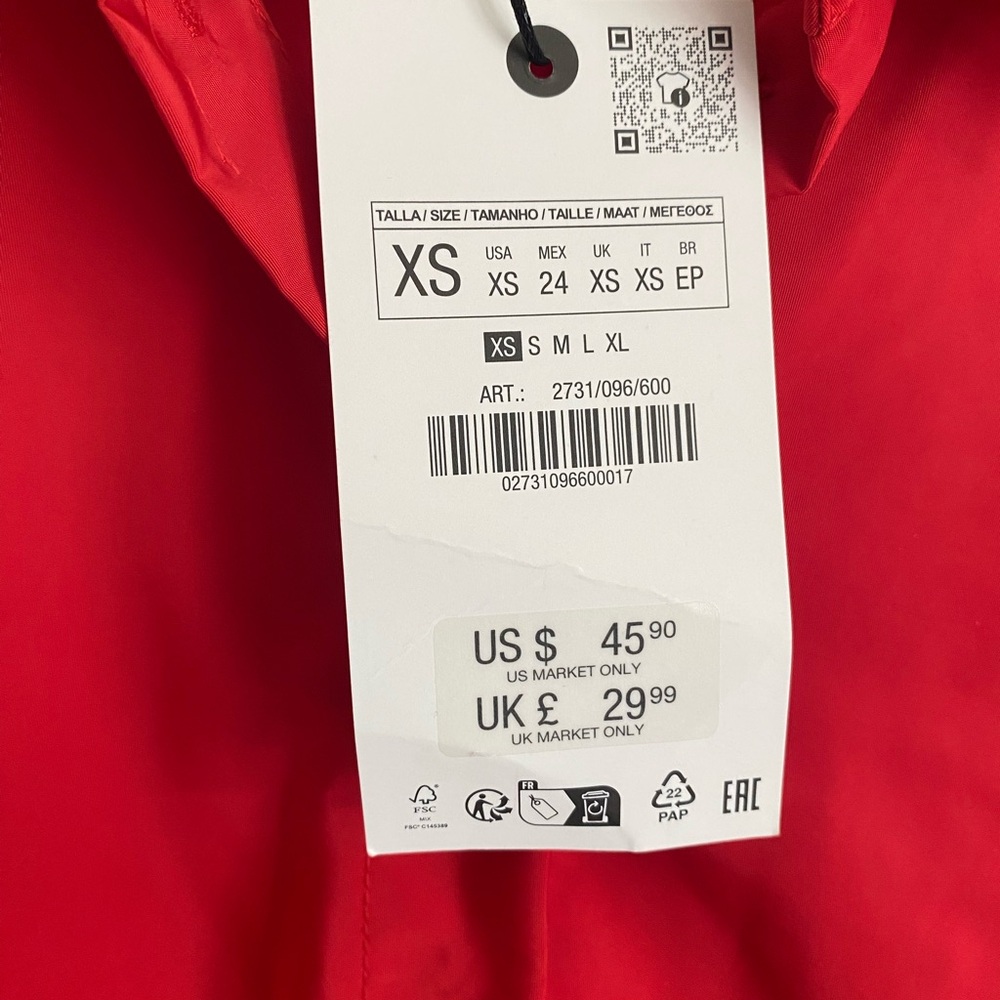 Zara Red Notched Collar Crop Button Down Shirt - Picture 5 of 6